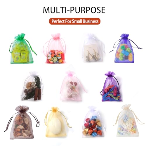 Image of 100PCS Organza Bags, 4x6 inches (10x15cm) Small Mesh Bags Drawstring, Jewelry Gift Pouches for Wedding, Party, Festival, Bathroom Soaps (Multicolor)