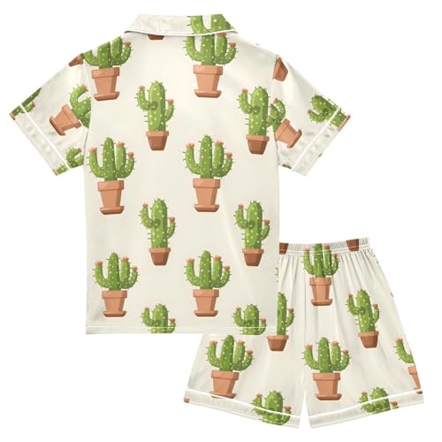 ALAZA Cactus Flower Floral Pajamas Satin Pajama Set Short Sleeve Button Down Sleepwear2