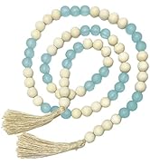 OMISHE Wood Bead Garland with Tassels 55 Inches, Handmade Wooden Beads with Round Acrylic Beads, ...