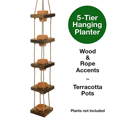 Excello Global Products 5-Tier Farmhouse Wood Hanging Planter - Includes 5 Terracotta Pots - Ready To Hang #TOP1