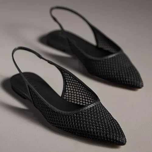 Black Slingback Flats for Women Stylish Pointed Toe Design with Rhinestone Embellishments Comfortable Mesh Material for Breathable Slip on Experience Size 9.54