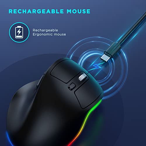 Ergonomic Mouse Wireless - Led Wireless Mouse Rechargeable For Multi-Computers Via 2.4G Usb Receiver + Bt5.0 Connection, Bluetooth Mouse Ergonomic Shape Compatible For Windows And Mac Os - Black #TOP4