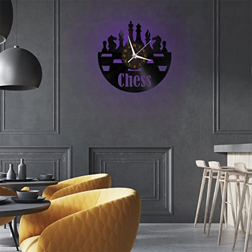 Horloge murale en vinyle d'échecs pour décorer votre salon et illuminer vos soirées