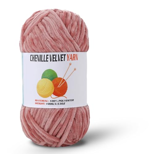 Image of Velvet Chenille Chunky Yarn, Handcrafts Weaving Soft Chenille Yarn for Crocheting Clearance, Used for Making Baby Yarn Blanket, Clothes, Knitting Creations (1 - Peach)