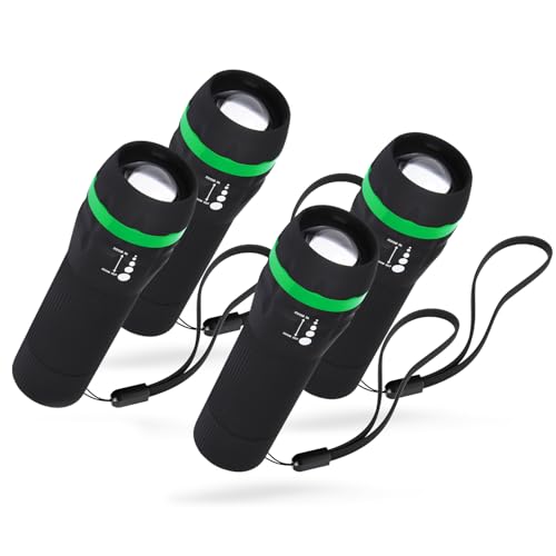 greate 4 mini linternas para niños que funcionan con pilas, pequeñas linternas LED para personas mayores con alcance de 110 m, 60 lúmenes y enfoque continuo