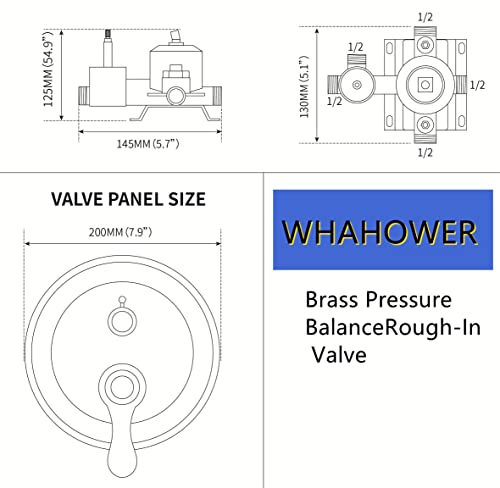 Whshower 3-Function Shower Diverter Valve Concealed Brass Pressure Balance Rough-In Valve Trim Kit Polished Chrome #TOP5