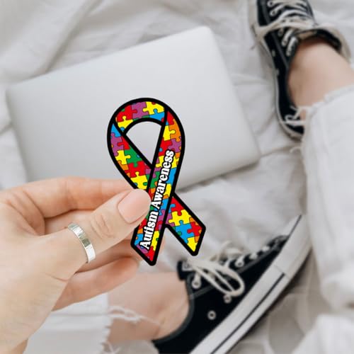 3Pcs Autism Awareness Ribbon car Bumper Sticker, Autism Puzzle Ribbon Awareness Vinyl Sticker, Mental Health Decals - Stickers For Laptop Water Bottle Phone Case Car Window Helmet Hard Hat 3"