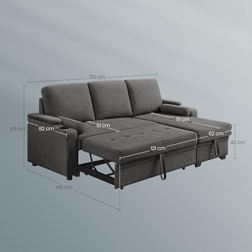 stabiles Holzrahmen-Design für kleine Wohnräume (92 Zeichen). - Detailansicht von VASAGLE Schlafsofa mit Stauraum Test...