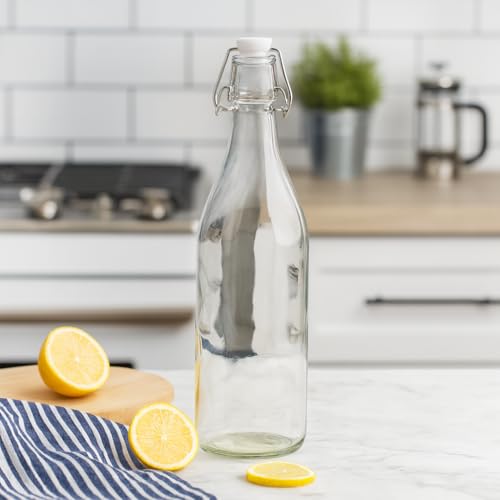 UNIQUE HOME LIVING 3PCS Glass Bottles with Swing Top, 1 Litre Airtight Preserve Bottle for Beverages, Home Brewing, Oil Vinegar Beer Wine Cider Soda Water, BPA-Free Leakproof Reusable Bottles - Image 4