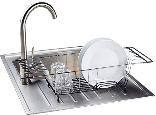 Neat-O Over-The-Sink Kitchen Dish Drainer Rack, Durable Chrome-Plated Steel (Black) - Thumbnail 7
