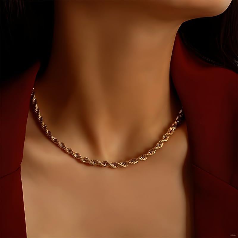 14K Real Yellow Gold Rope Chain Necklace for Men & Women, Solid Gold Jewelry, Everyday Wear or Gift for Him & Her, Width 1.5–4.2mm, Length 16–36 Inches