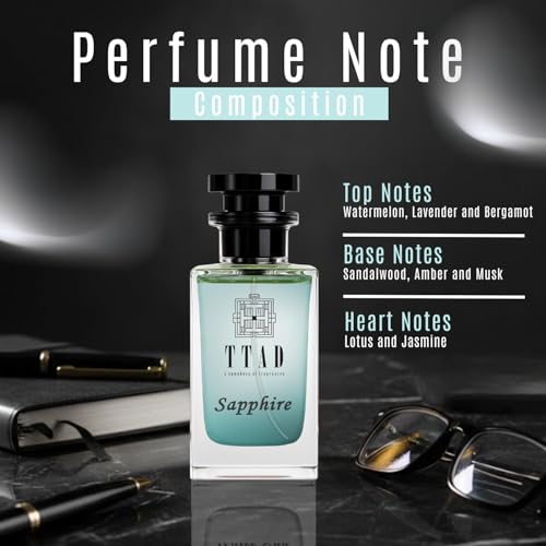 Image of TTAD Sapphire Luxury Perfume for Men 100ml | Long Lasting Aquatic Eau De Parfum | Fresh Watermelon, Lavender & Bergamot with Lotus, Jasmine, Sandalwood & Musk | Premium Daily Fragrance for Men