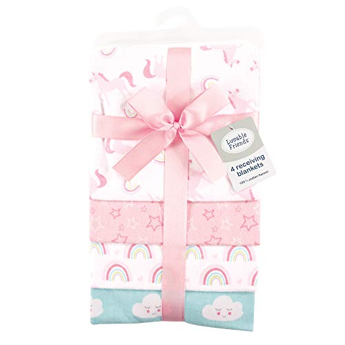 Image of Luvable Friends Unisex Baby Cotton Flannel Receiving Blankets, Rainbow 4-Pack, One Size