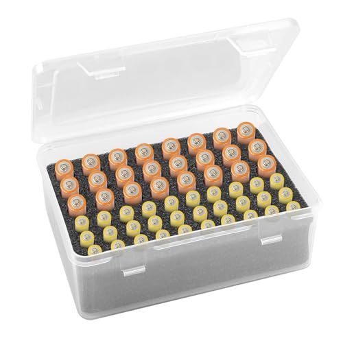 Caja de Batería para 54 Baterías AA y AAA, Impermeable Slots Battery Organizer de Plástico, Almacenamiento Seguro, Transparente Organizador Pilas, Organizador de Fundas de Transporte de Baterías
