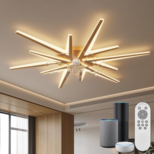 Ventilatore da Soffitto Silenzioso 92cm con Luce LED | Smart, Compatibile con Alexa (Bluetooth, Senza WiFi) | Design Moderno, Dimmerabile con Telecomando per Soggiorno e Camera da Letto, Oro