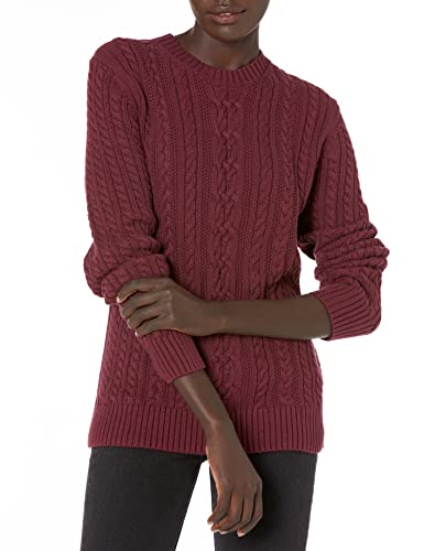 Image of Amazon Essentials Women's Regular Fit Soft Cotton Cable Knit Ribbed Crewneck Sweater (Available in Plus Size)