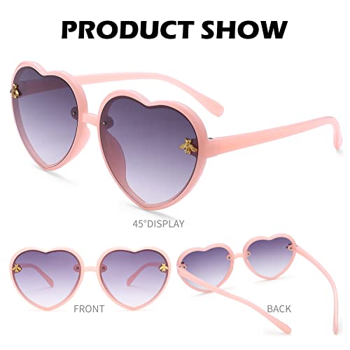 Heart shaped Sunglasses for Kids Stylish Cute Bee Frame for Toddler Girls Age 2-10 UV400 Protection3