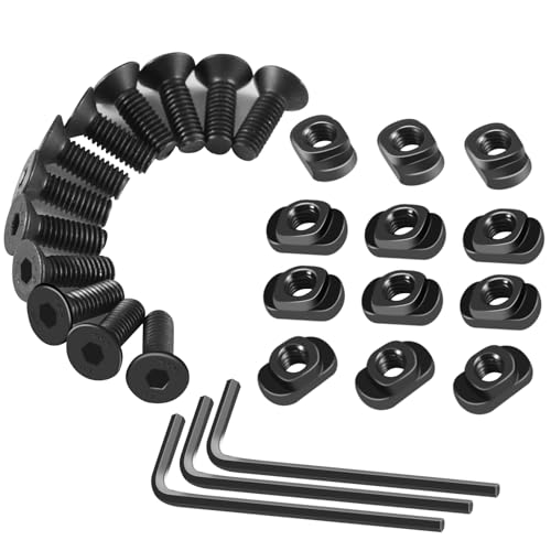 PUKESI 12 Set T-Nut and Screw Replacement Sets for M-Rails Mounting, Long Screws or Short Screws & T Nuts Picatinny Rail Accessories with 3 Allen Wrenches (12mm Long Screws-12 Pcs)