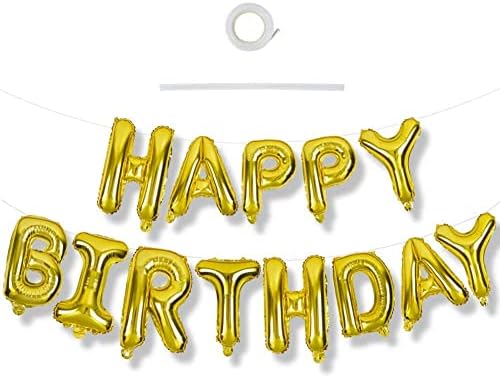Gold Happy Birthday Banner Balloons,16 Inch Foil Letters Balloons Banner Ecofriendly Material for Birthday Party and Decorations