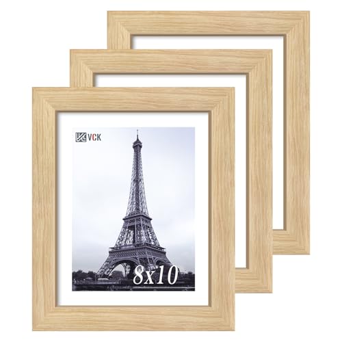 Image of VCK 8x10 Picture Frame Set of 3, Natural Wood Frames, Gallery Wall Decor Photo Frames for Wall Mounting Horizontally or Vertically