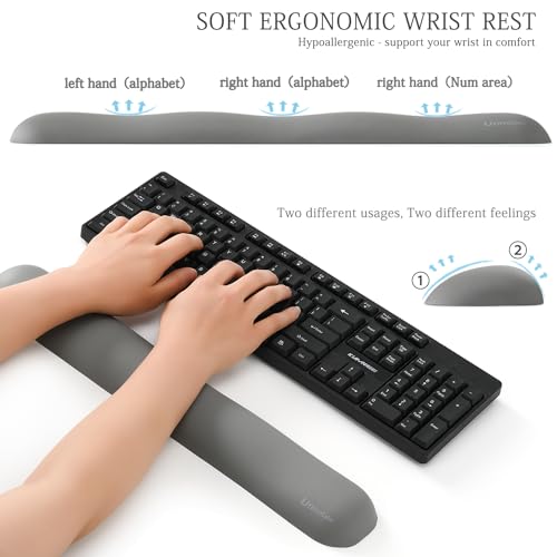 Image of UnivoColors Design-Wave Keyboard Wrist Rest, Artificial Sheepskin+Memory Foam+Ergonomic+Anti-Slip Gel, Resilience Support During Work and Gaming,Keyboard Accessory,Grey