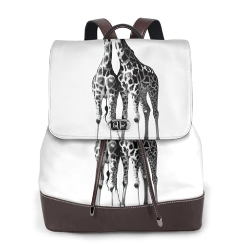 Sac à dos unisexe en cuir noir imprimé girafe pour protéger votre ordinateur avec style