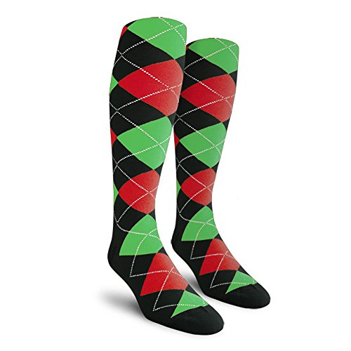 Colorful Knee High Argyle Cotton Socks For Men Women and Youth - G: Black/Red/Lime - Mens