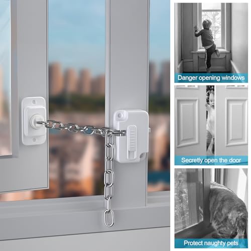 2 Stück Fensterschlösser türkette ohne bohren, Fenstersicherungen Kinder für UPVC, kindersicherung verstellbares Fensterschloss Für Fenster, Türen, Autofenster, Schränke, Schubladen