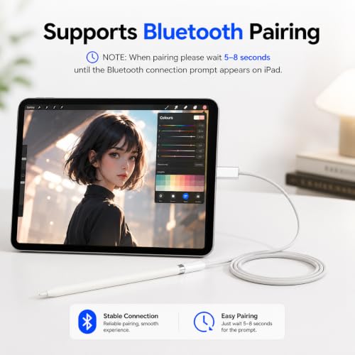 Image of Verilux C Type Charger Cable for Apple Pencil 1st Generation 1M, USB C to Pencil Adapter Compatible with iPad 10th Gen 2022 11th Gen 2025, Bluetooth Pairing Connector for Fast Charging Easy Pairing