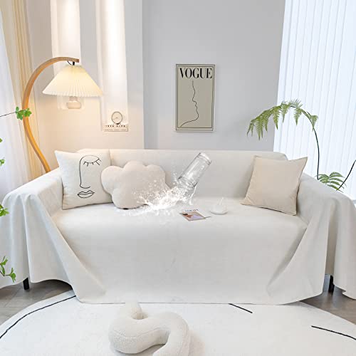 Dreamingo Non-Slip Furniture Couch Protector Waterproof Sofa Cover Modern Solid Leakproof Couch Cover For Dogs Universal Pet Couch Cover For Loveseat L Shape Sectional Sofa, Beige White, 71"X118" #TOP28