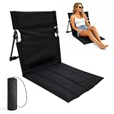 Bodenstuhl mit Rückenlehne, Komfortabel Strandmatte Mit Rückenlehne, 600D Oxford-Gewebe Bodenstuhl Outdoor, Strandmatte Klappbar mit Tragetasche für Strand, Angeln, Picknick, Camping, Wandern (Schwar)