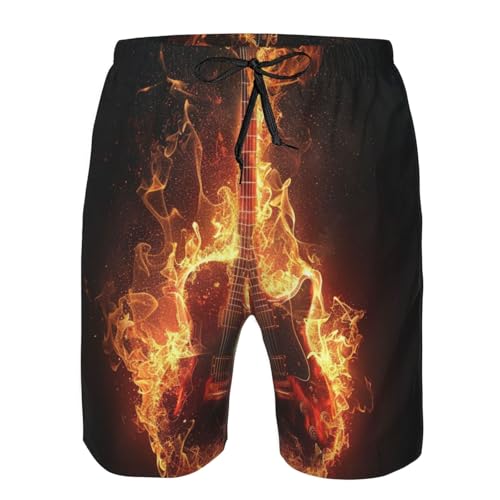 Men's Quick Dry Swim Shorts Flame Guitar Dark Fire Fantasy Art Bright Beach Trunks with Pockets3
