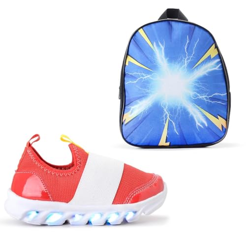 Kit Tênis Led Infantil Sonic Personagem Mochila Azul Menino (Vermelho/Branco, BR, Criança de 4 a 8 a