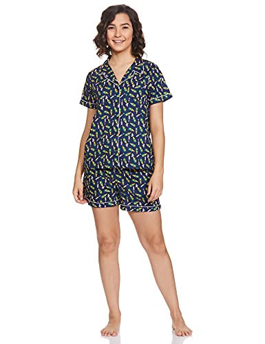 Image of Amazon Brand - Eden & Ivy Women's Cotton Regular Fit Shirt and Shorts Night Suit (Night Wear | Co-ord Set | Lounge Wear Set)