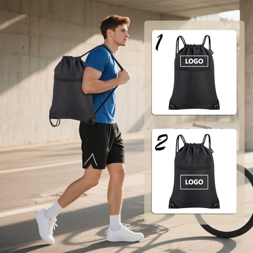 Image of HOLYLUCK Drawstring Bags Backpack Sackpack Cinch Bags for Sports, Gym, Travel, Beach (Black)
