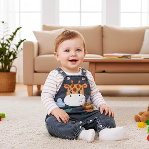 Image of Baby Boy Clothes Newborn Long Sleeve Romper Cartoon Animal Jeans Suspender Overalls Jumpsuit Fall Outfits 0-18 Months