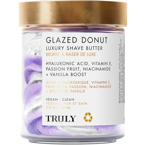 Truly Beauty Glazed Donut Luxury Shave Butter | Hydrating Shave Cream for Sensitive Skin | Infused With Hyaluronic Acid & Niacinamide | Protects Against Razor Burn | Toasted Vanilla Scent (2 Fl Oz)