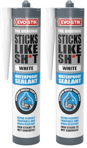 Image of EVO-STIK Sticks Like Sh*t Waterproof Sealant, All-Purpose, Mould resistant, Colour: White, Size: 290ml (Pack of 2)