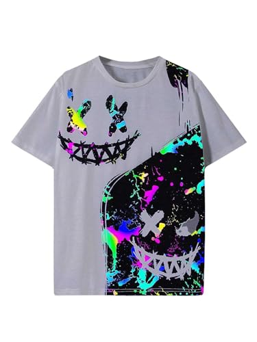 WDIRARA Boy's Graphic Print Short Sleeve T Shirts Round Neck Reflective Summer Tee Tops