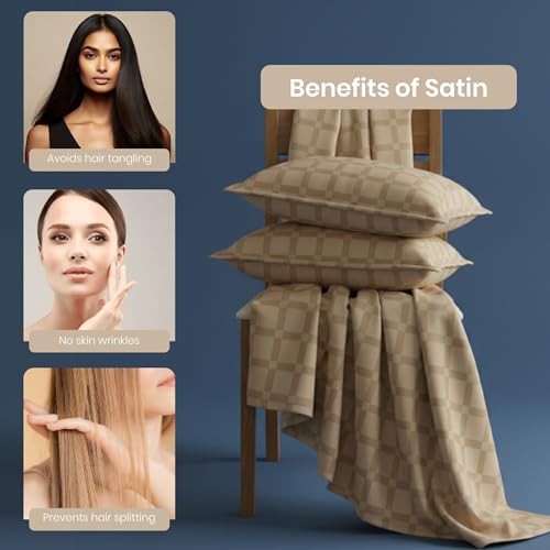 Image of Mush Satin Bedsheet King Size with 2 Pillow Case | 400 TC Bedsheets for King Size Bed | Cooling, Soft & Breathable Satin Bed Sheet, Premium Bedsheets Kingsize (Royal Beige, Jacquard Collection)