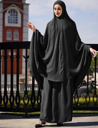 ODIZLI Women's Muslim Islamic Two-piece Outfits Hijab Dress Abaya and Loose Skirt Full Cover Kaftan2