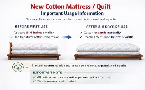 Image of ATOOTFUSION Soft Cotton Thick Foldable Mattress, Black, Firm Hand Crafted Tufted, Lightweight Rollable for Picnic Guest Sleeping (Light Grey, Small Double Bed 72X60X5 inches)