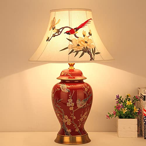 Mengjay Lampe de Table en Porcelaine Chinoise,E27 Lampe Chevet de Nuit Abat-jour Chambre,Design...