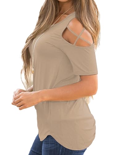 Image of Jar of Love Women's Summer Tops Short Sleeve Cold Shoulder Tops T-Shirts for Women Spring Summer Tops Loose Fit Tunic 2026