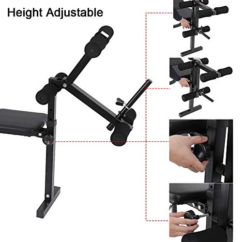PUTEARDAT Adjustable Folding Weight Bench, Incline Weight Lifting Bench Press Barbell Rack, Home Gym Fitness Workout Bench (Black)