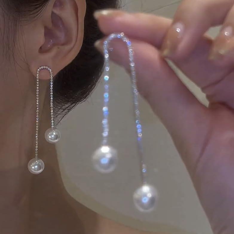 Long Pearl Pendant Earrings Delicate Rhinestone Tassel Pearl Pendant Earrings Low Allergy Elegant Wedding Party Bridal Jewelry Gift For Women4