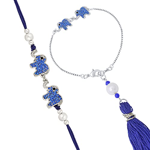 Image of Mahi Rakhi for Brother and Bhabhi with Studded Crystals and Tassels (PARCOL1105521PR)