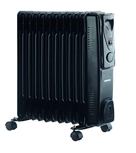 Daewoo 11 Fin 2500W Portable Oil Filled Radiator Heater with Thermostat & Wheels