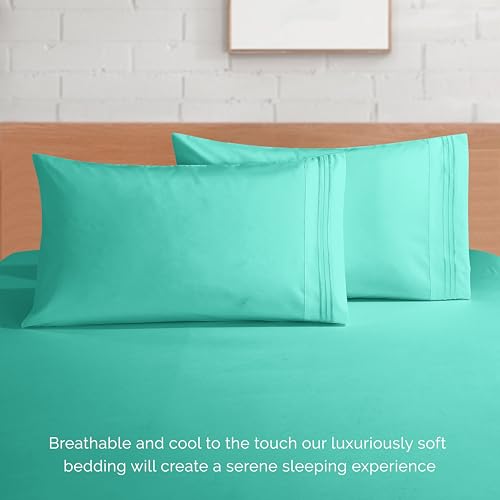 Elegant Comfort Luxury 1500 Premium Hotel Quality Microfiber 4-Piece Sheet Set - Soft, All Around Elastic 18-24 Inches Deep Fitted Sheet - Extra Deep Pocket Sheets, Full, Paradise Teal