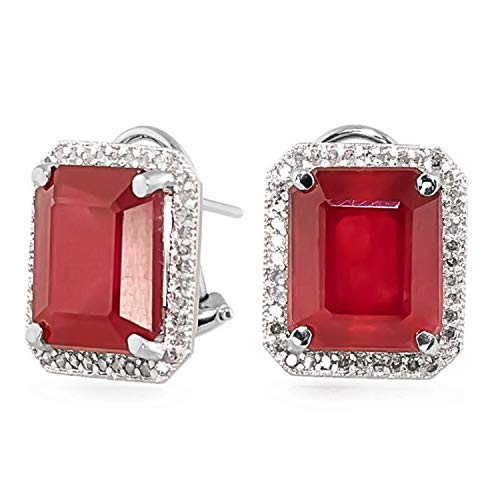 Galaxy Gold GG 14k.9 ct 14k Solid Gold French Clip Earrings Emerald Cut Ruby Diamond 5128